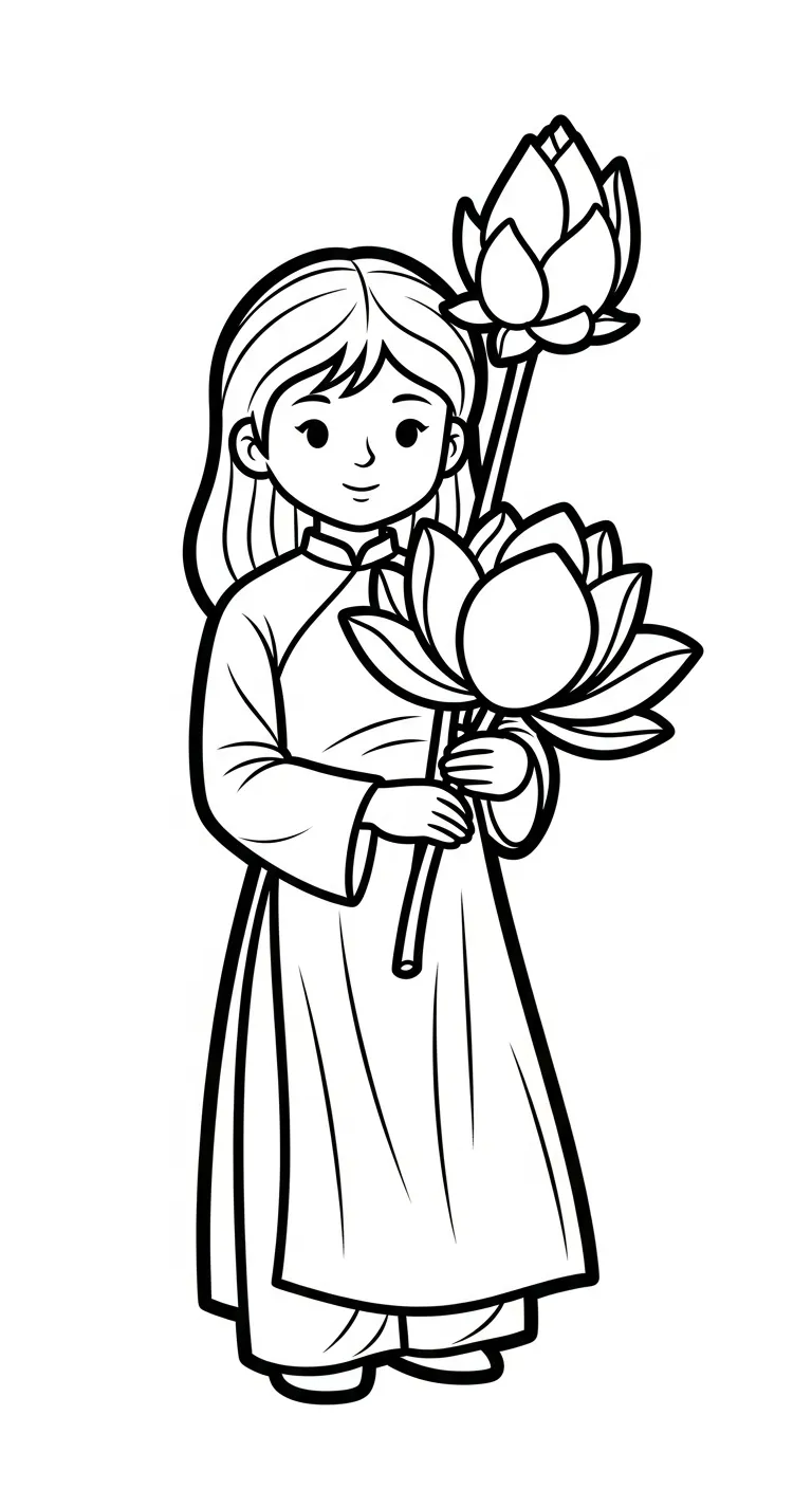 tải tranh tô màu Áo Dài cho bé 8 tuổi