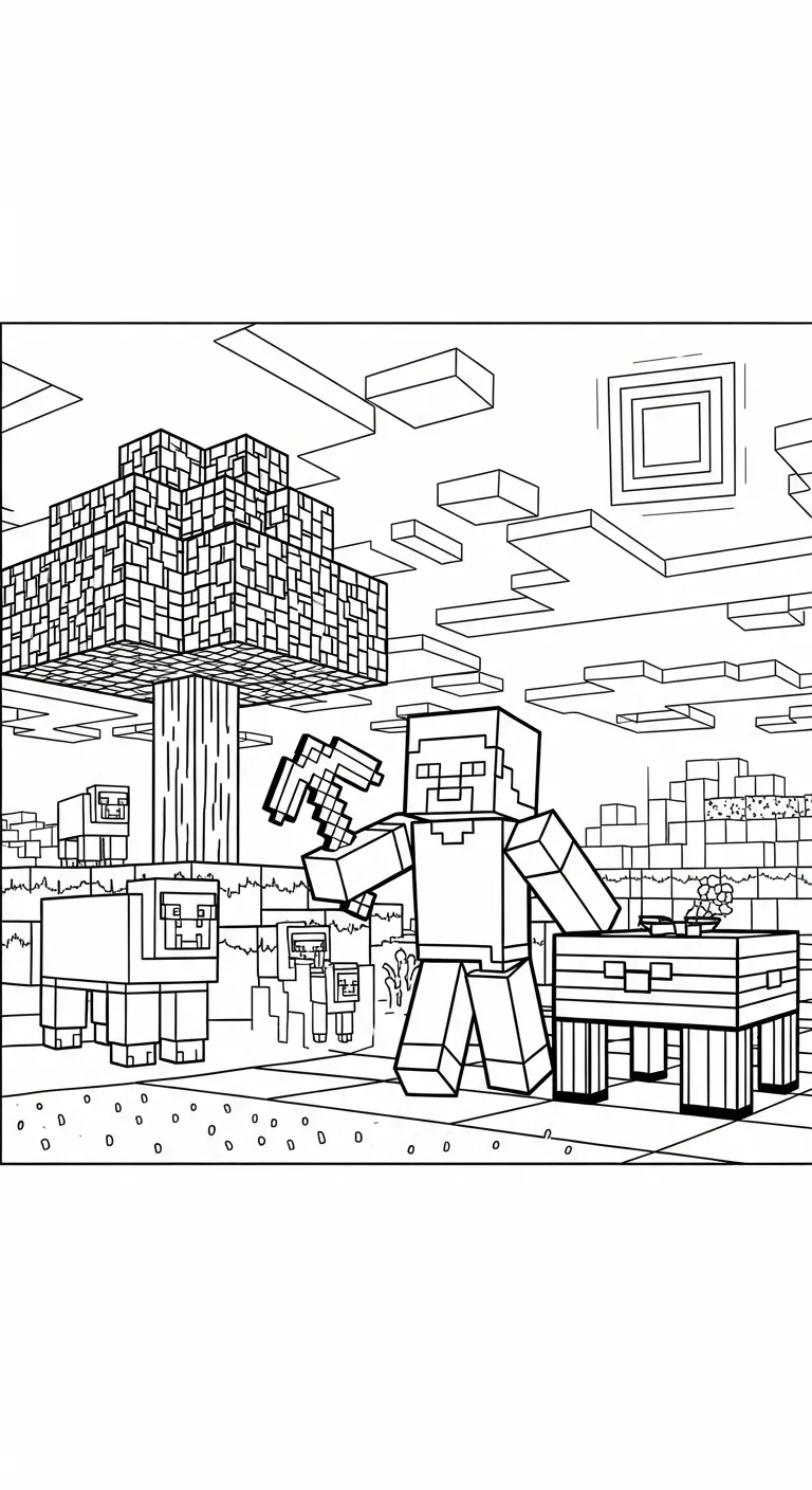 in hình tô màu Tranh tô màu Minecraft cho bé 8 tuổi