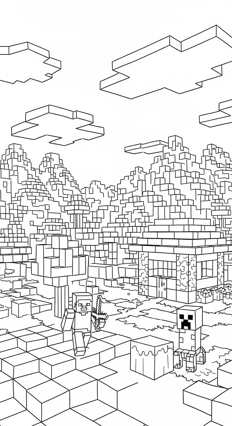 in hình tô màu Tranh tô màu Minecraft khổ A4 1