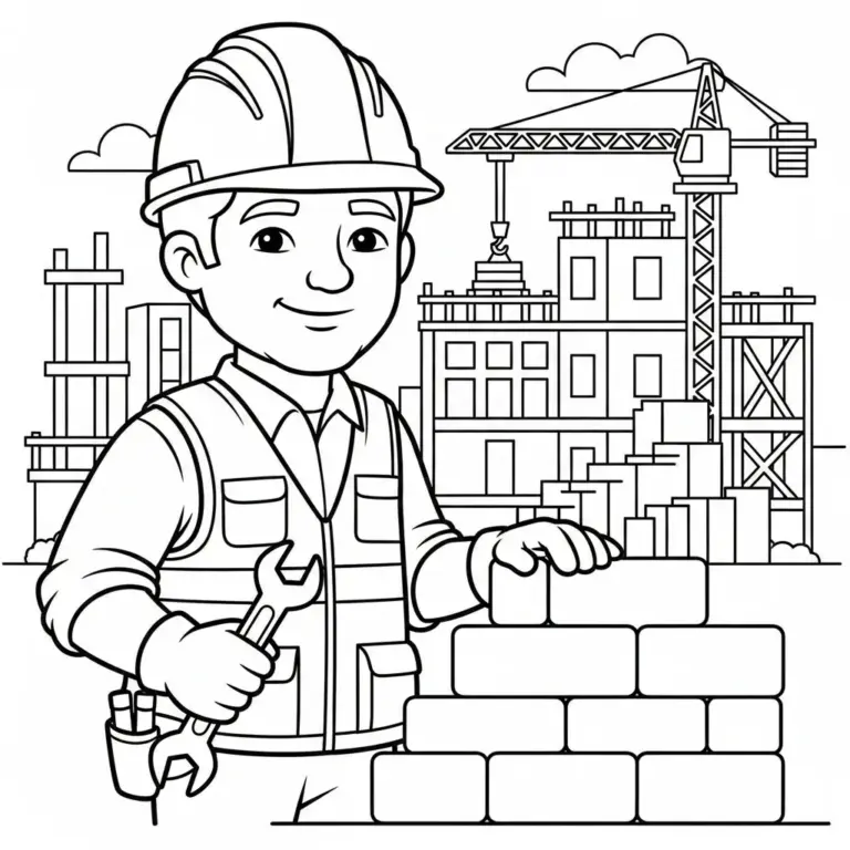Tranh tô màu Chú Công Nhân Xây Dựng