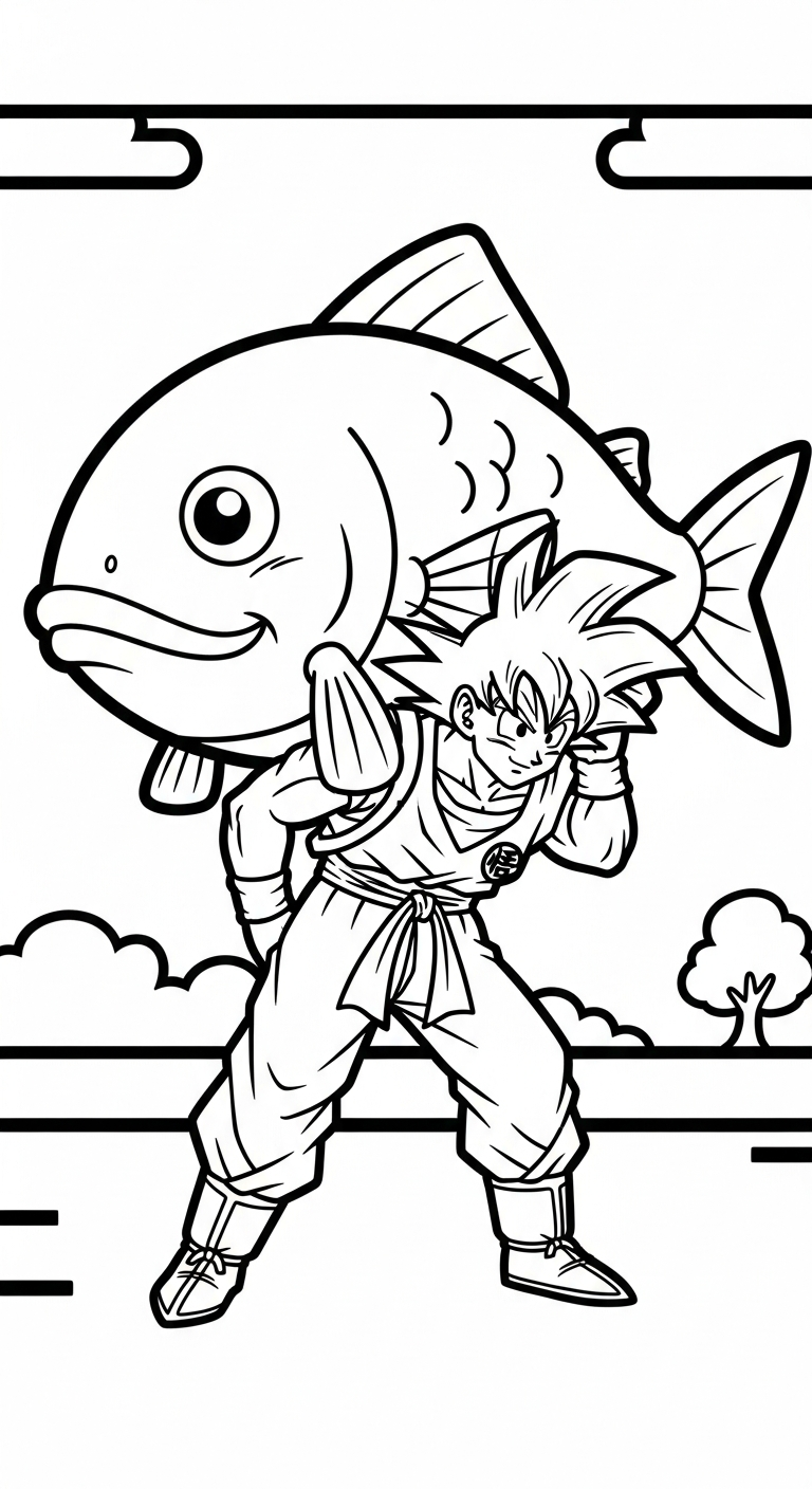 file tranh tô màu Songoku cho bé 4-5 tuổi