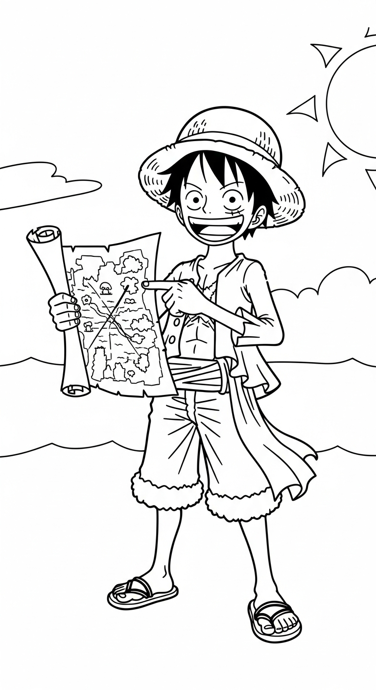 in hình tô màu Luffy cho bé