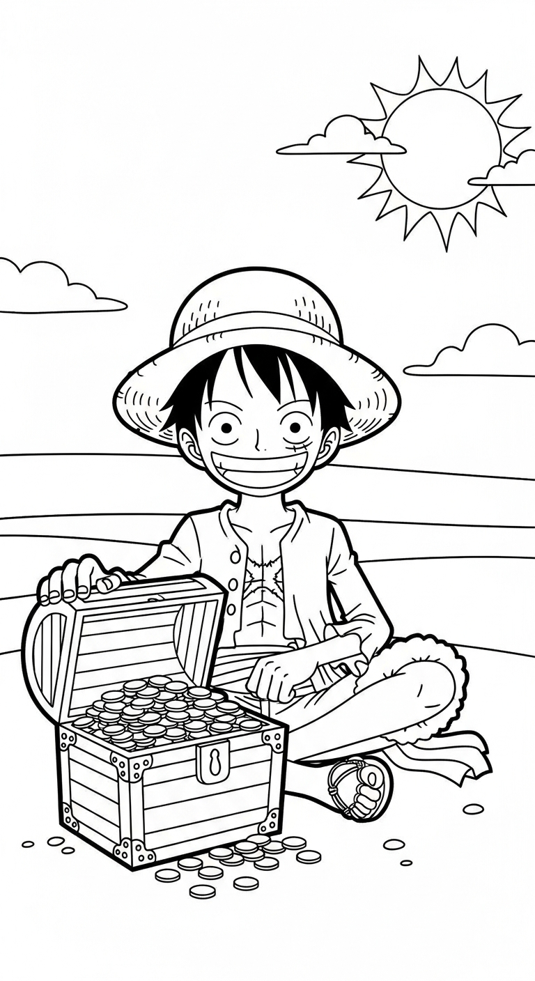 file pdf hình tô màu Luffy cho bé