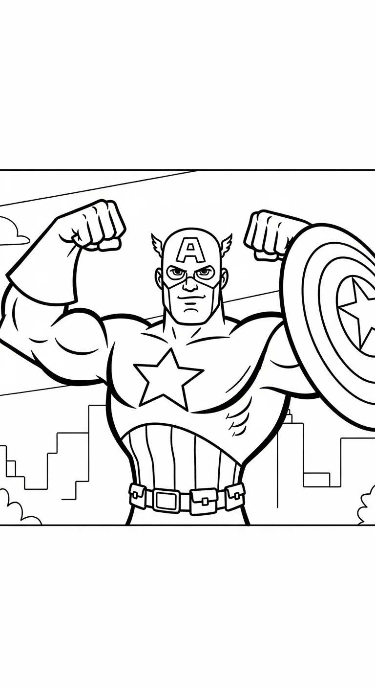 in hình tô màu Đội Trưởng Mỹ cho bé 4 tuổi