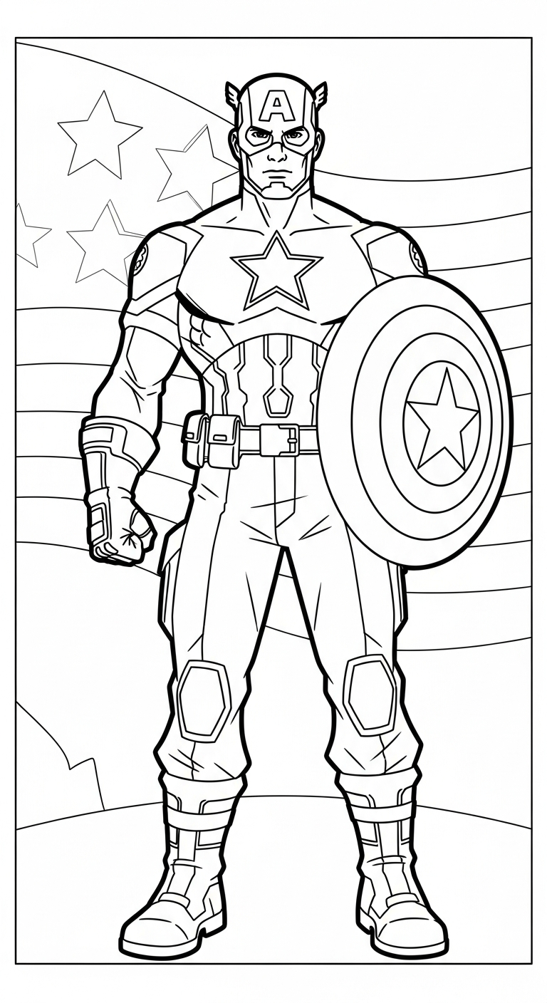 download hình tô màu Đội Trưởng Mỹ cho bé