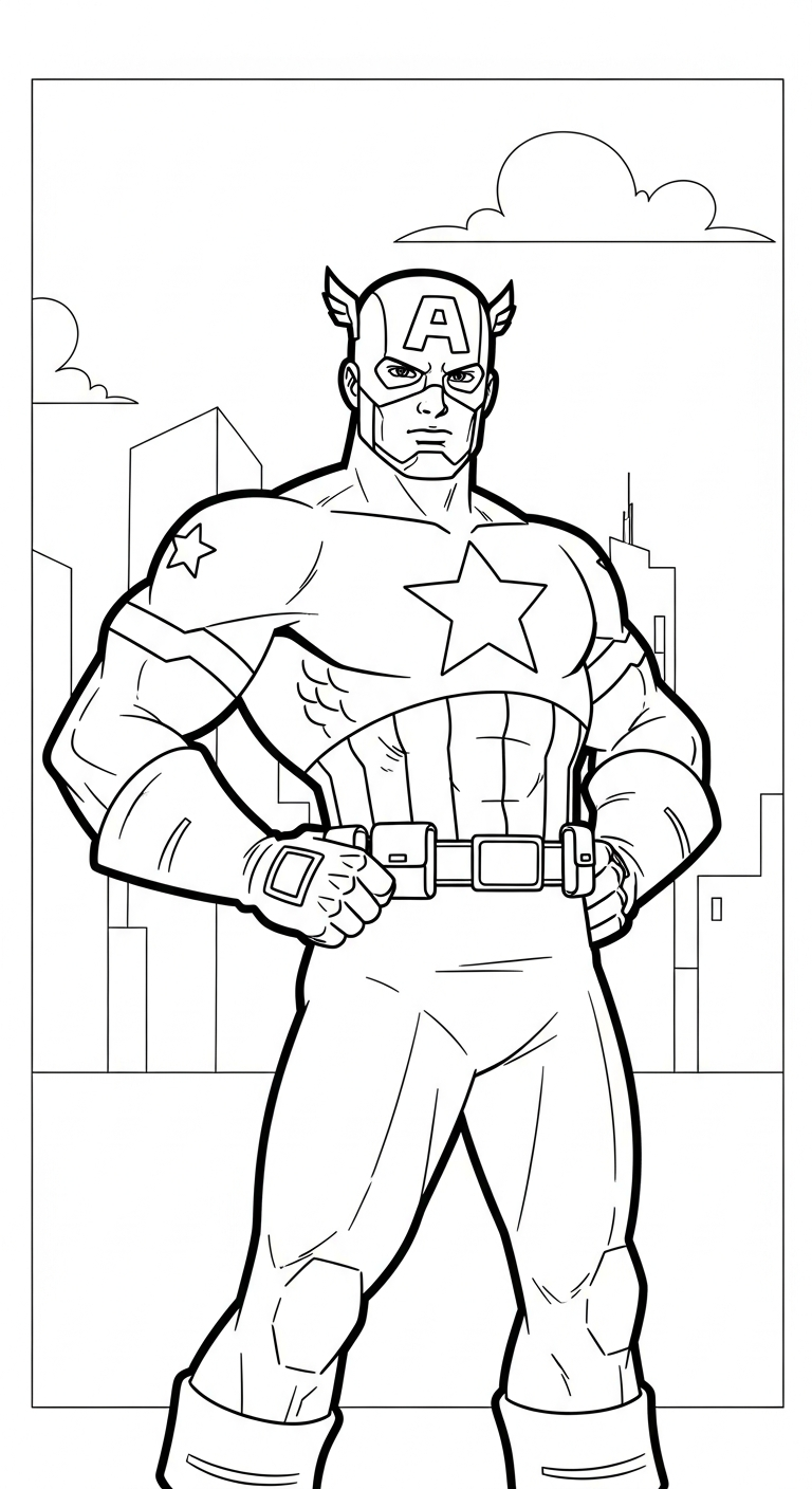 in tranh tô màu Đội Trưởng Mỹ cho bé