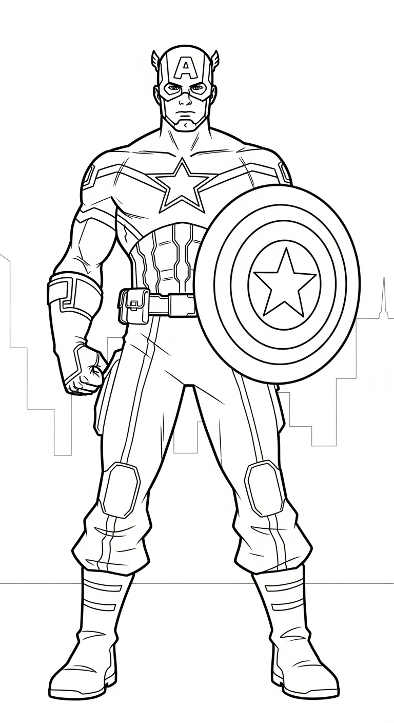 hình tô màu Đội Trưởng Mỹ cho bé 6 tuổi