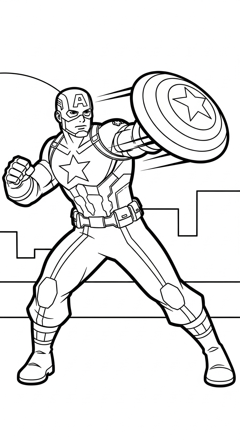 in hình tô màu Đội Trưởng Mỹ cho bé 6 tuổi