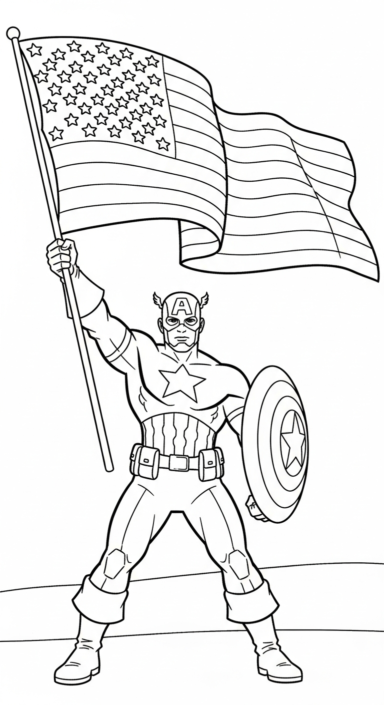 tranh tô màu Đội Trưởng Mỹ cho bé 8 tuổi miễn phí