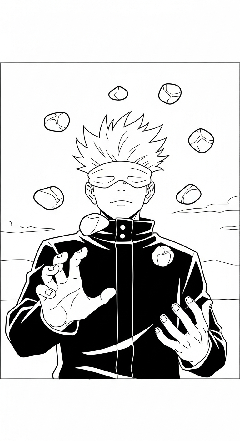 file hình tô màu Gojo Satoru cho bé 4-5 tuổi