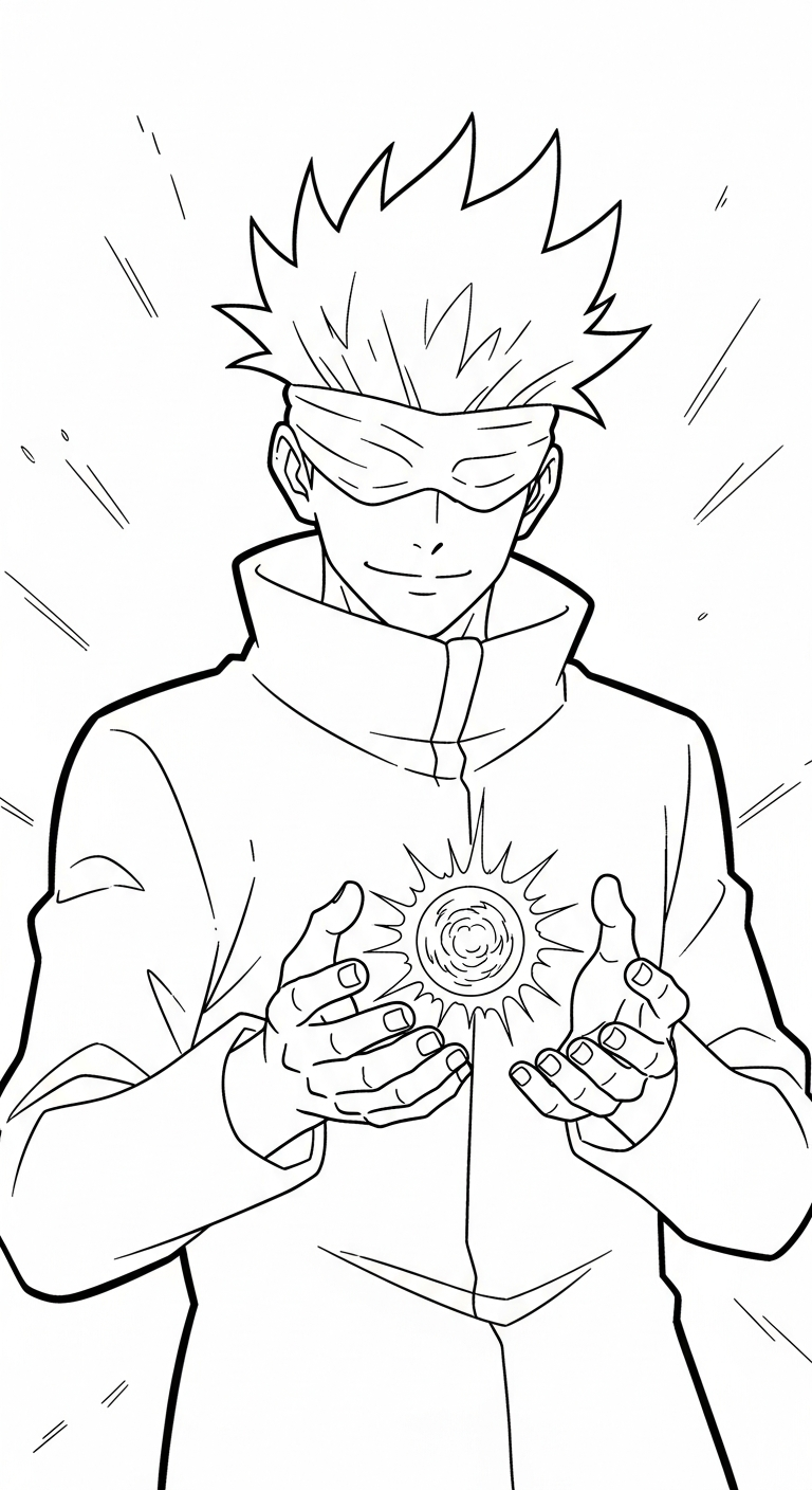 in tranh tô màu Gojo Satoru cho bé 4 tuổi