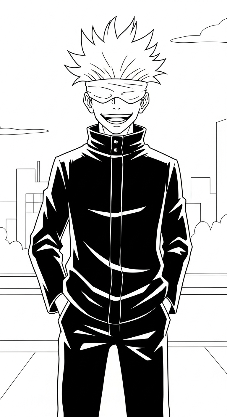 in tranh tô màu Gojo Satoru cho bé 8 tuổi