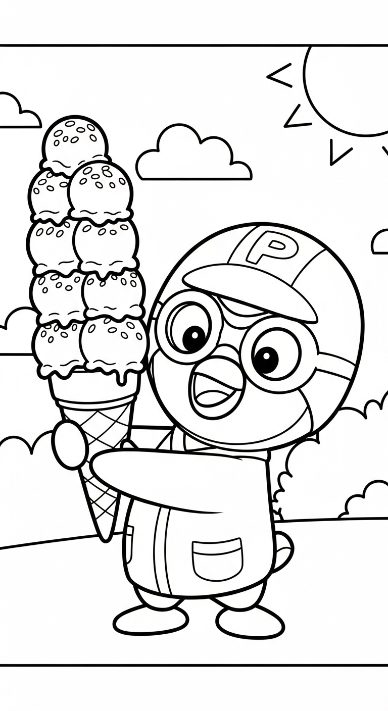 in hình tô màu Pororo cho bé 8 tuổi