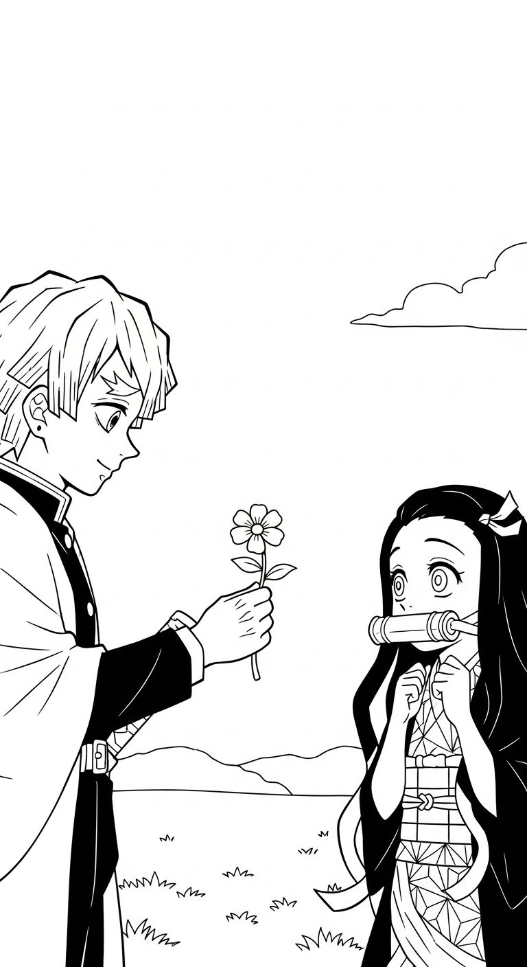 tải hình tô màu Zenitsu cho bé 4 tuổi