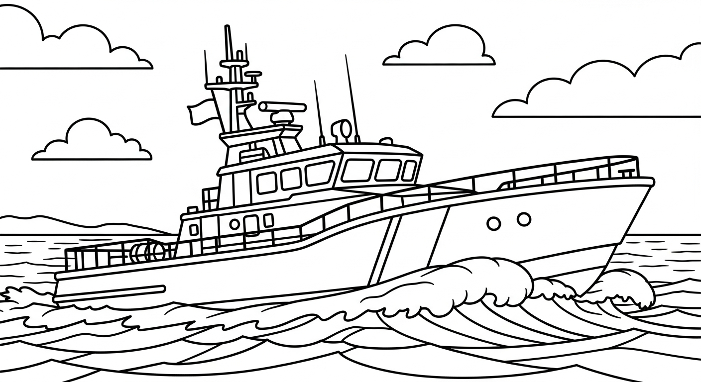 file tranh tô màu ca nô cho bé 4-5 tuổi