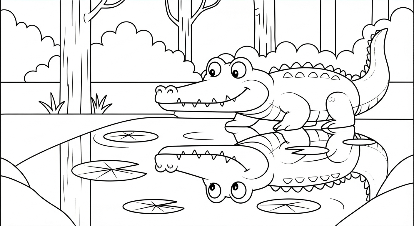 file tranh tô màu cá sấu cho bé 4-5 tuổi