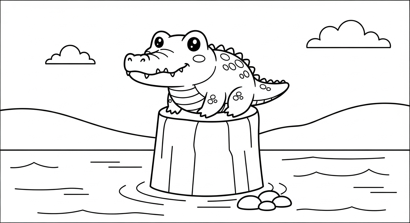 file tranh tô màu cá sấu cho bé in