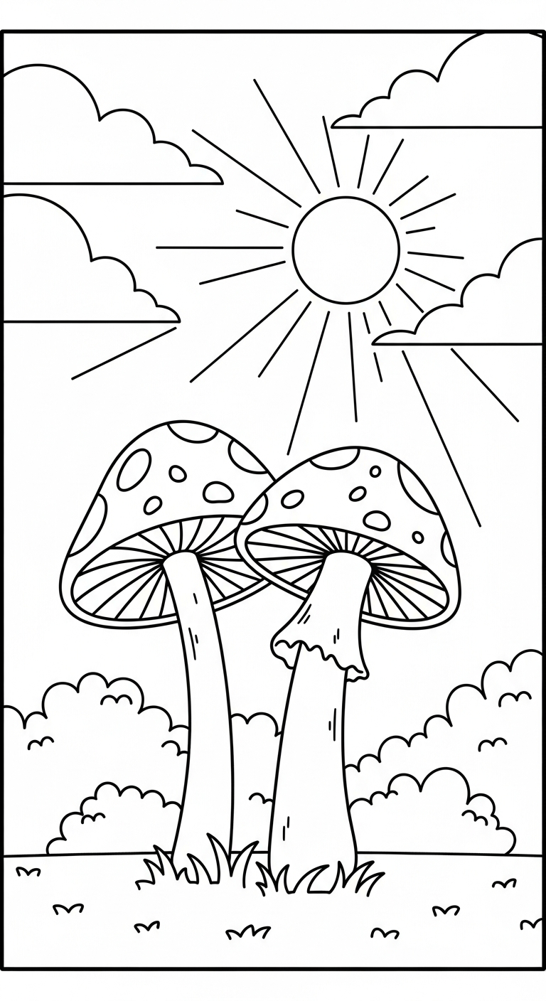 in hình tô màu cây nấm khổ A4