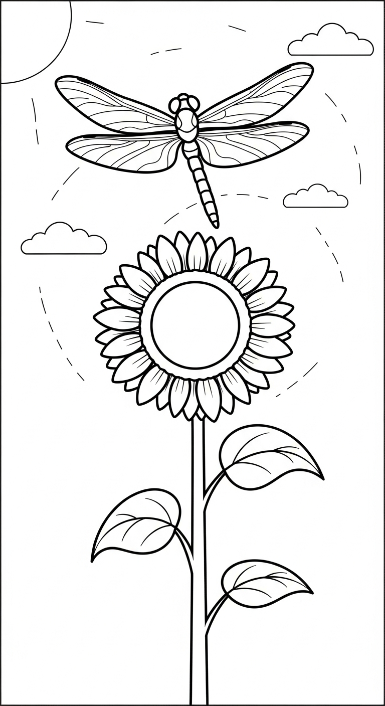 in tranh tô màu chuồn chuồn khổ A4