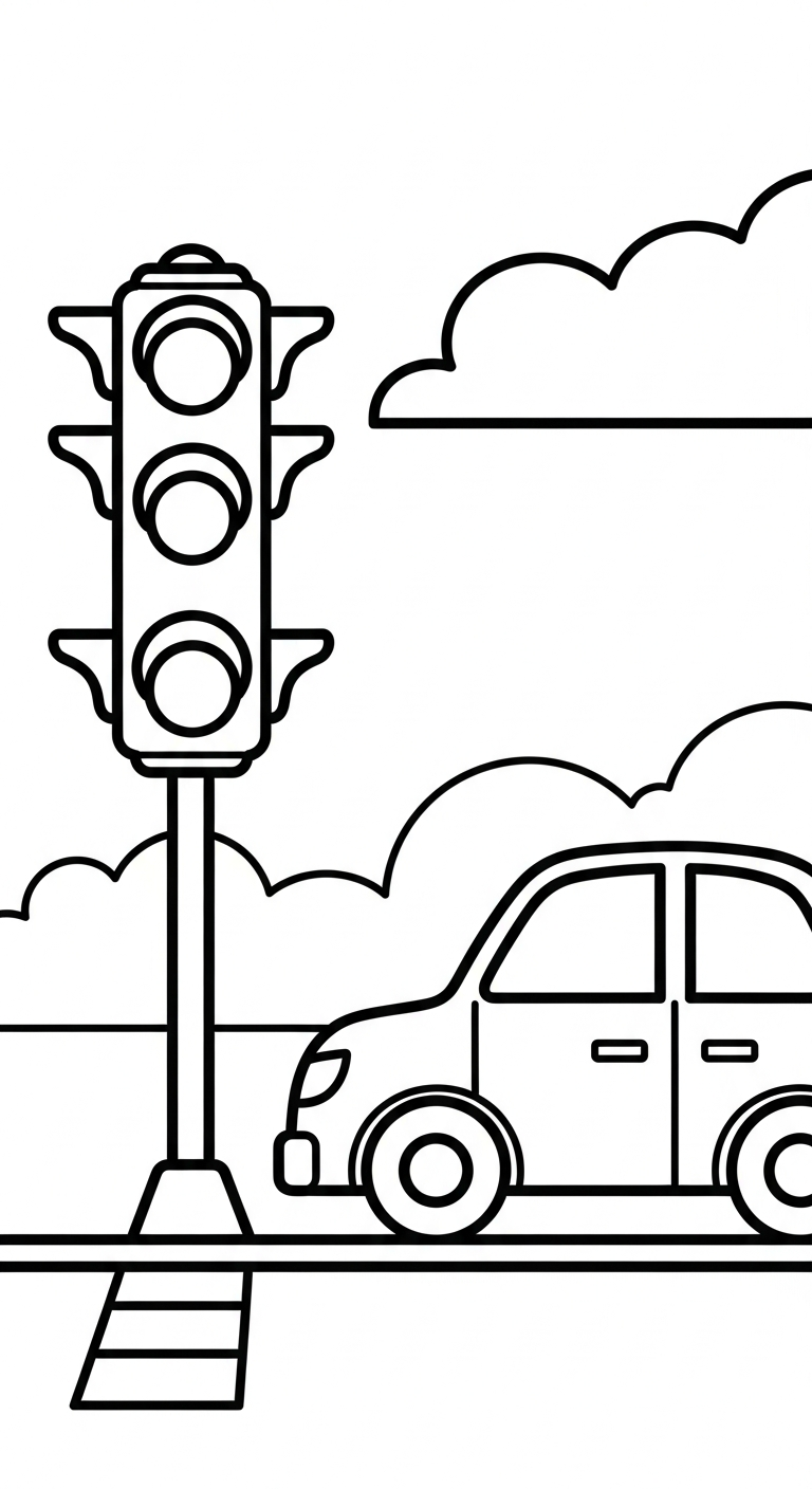 in tranh tô màu đèn giao thông cho bé 4 tuổi
