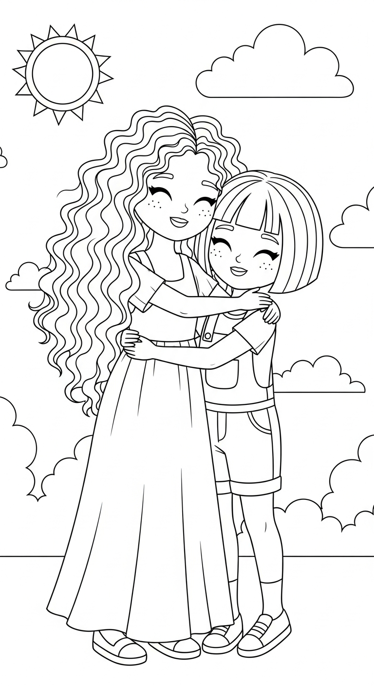 hình tô màu đôi bạn thân cho bé 6 tuổi