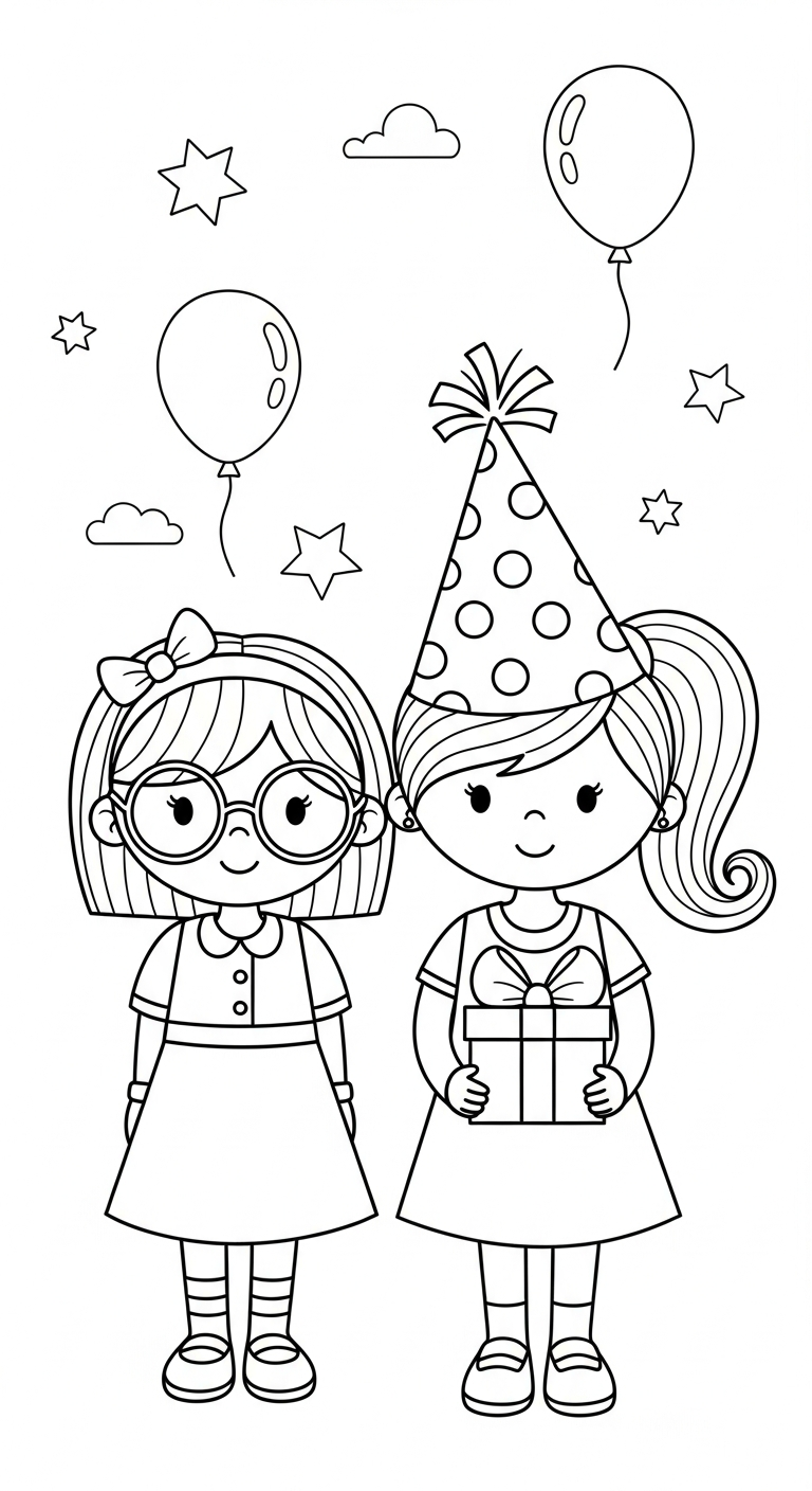 in hình đôi bạn thân cho bé tập tô