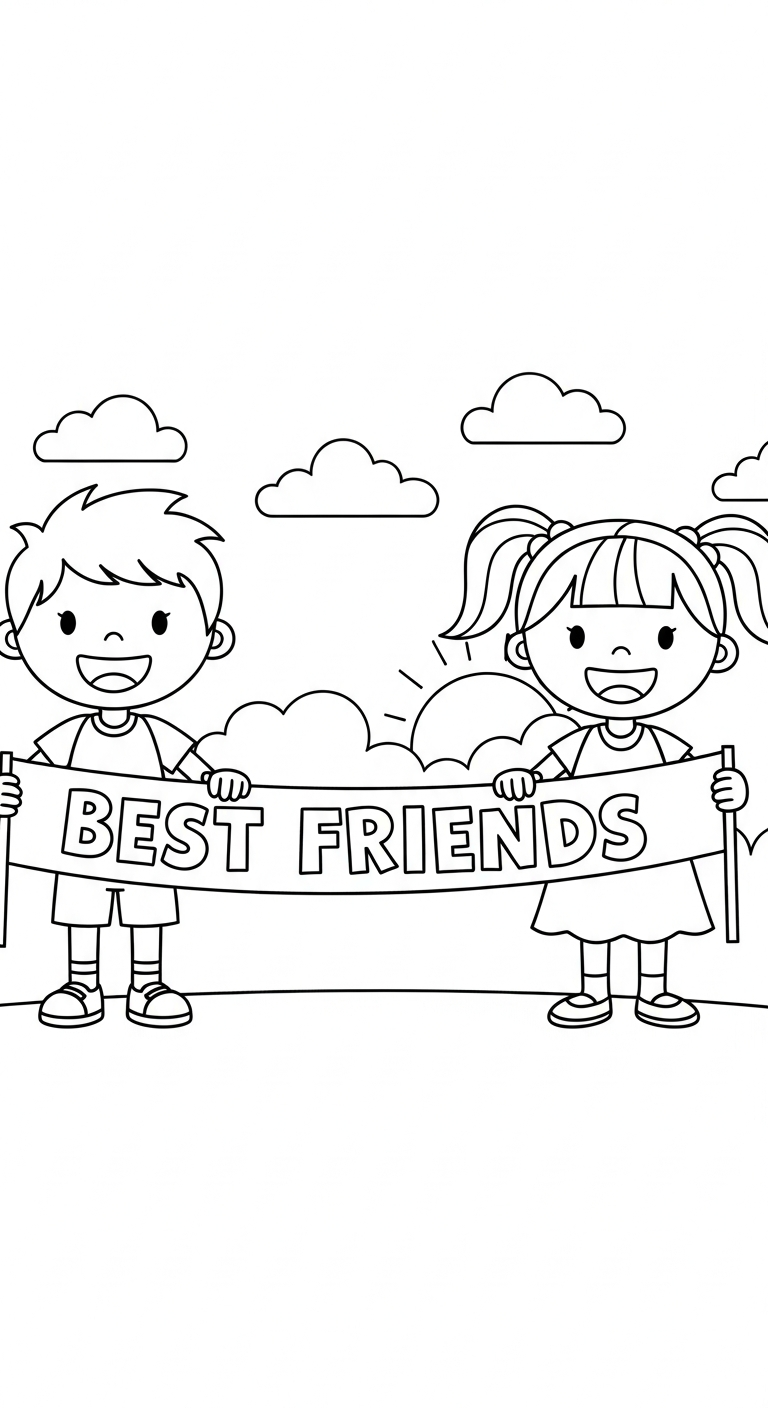 in hình tô màu đôi bạn thân cho bé