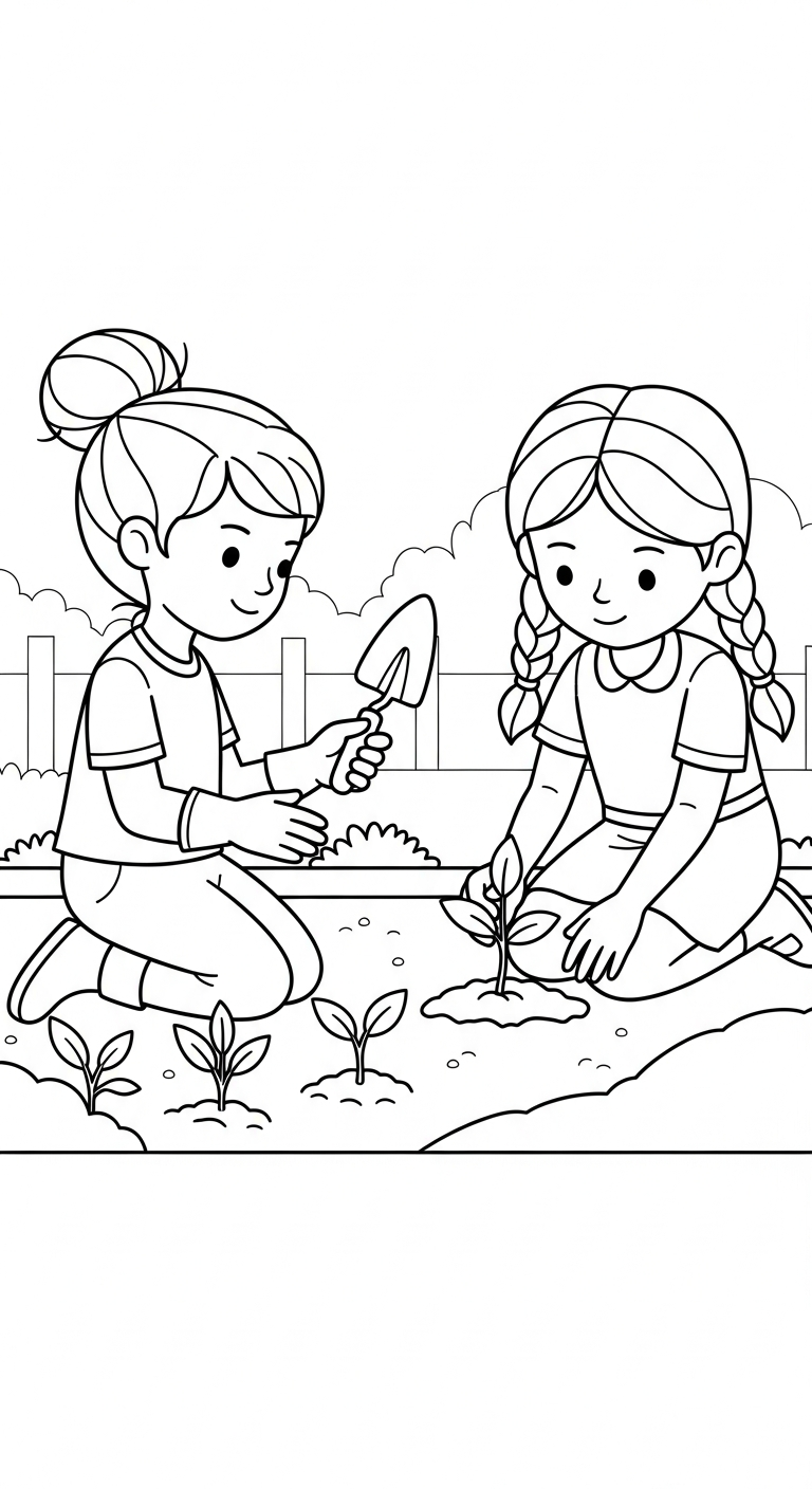 hình tô màu đôi bạn thân cho bé 7-8 tuổi