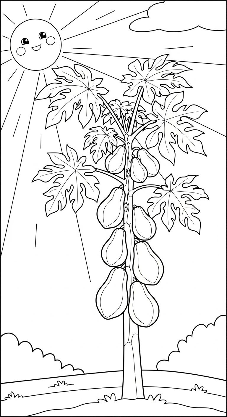 in hình tô màu đu đủ cho bé 8 tuổi
