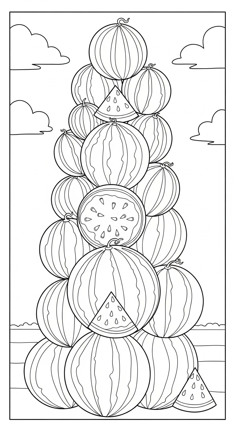 tranh tô màu dưa hấu cho bé tải miễn phí