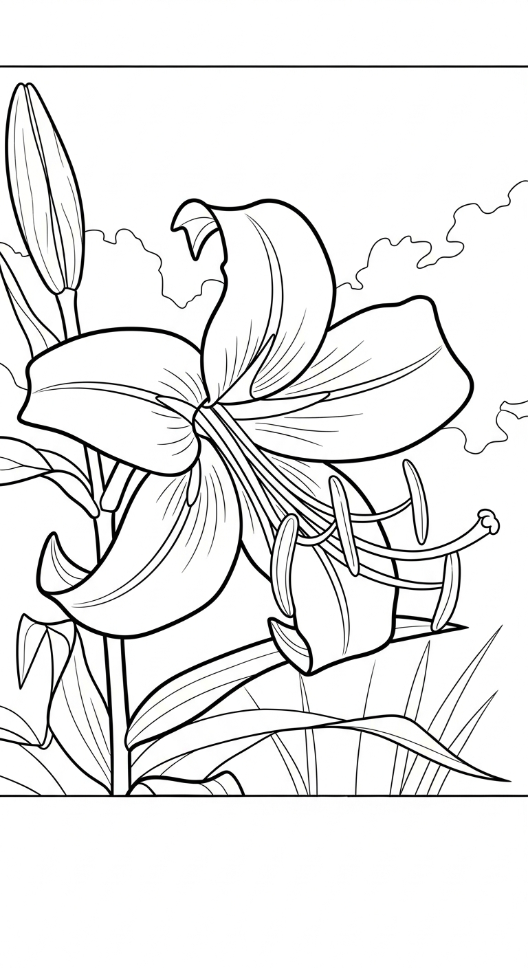 tranh tô màu hoa Ly cho bé 5 tuổi miễn phí 1