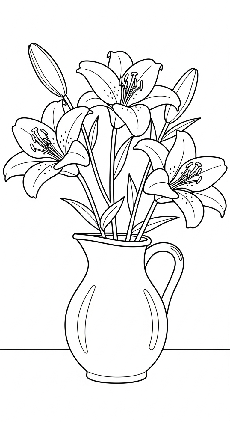 in hình tô màu hoa Ly cho bé 4 tuổi