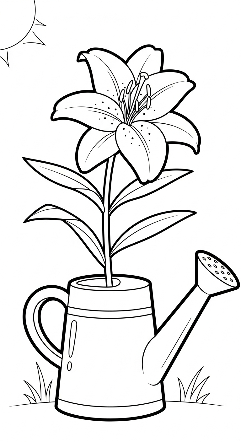 in hình tô màu hoa Ly cho bé 5 tuổi