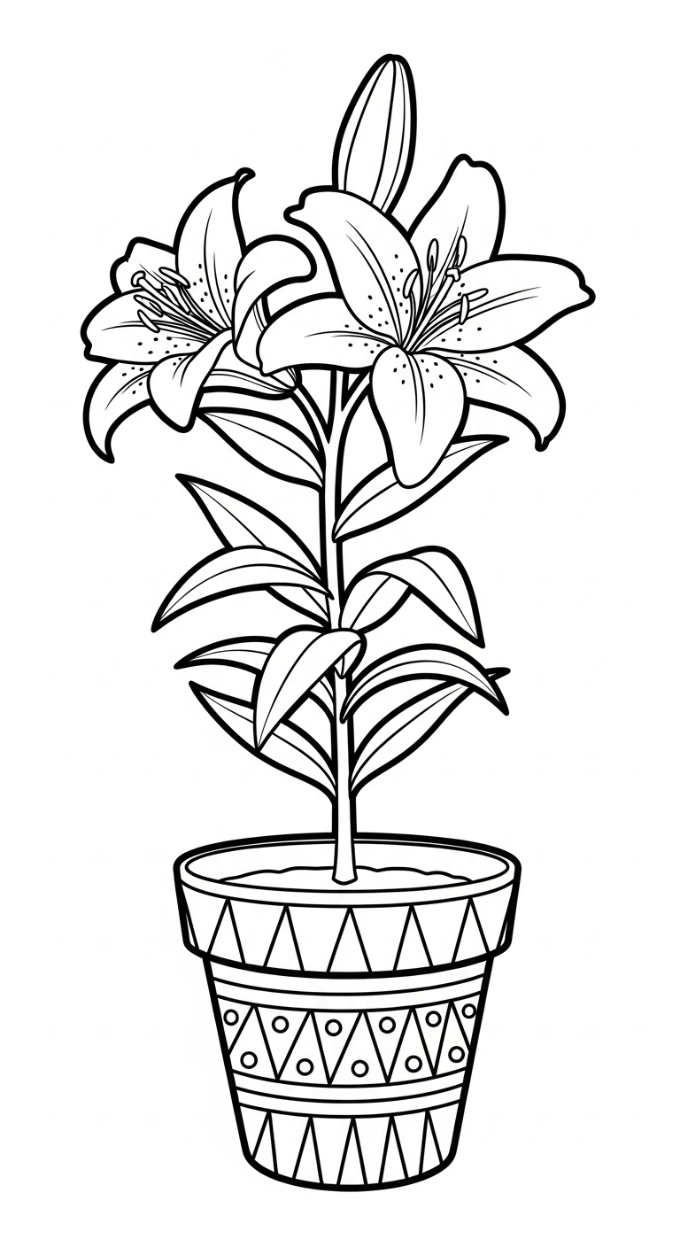 in hình tô màu hoa Ly cho bé 6 tuổi