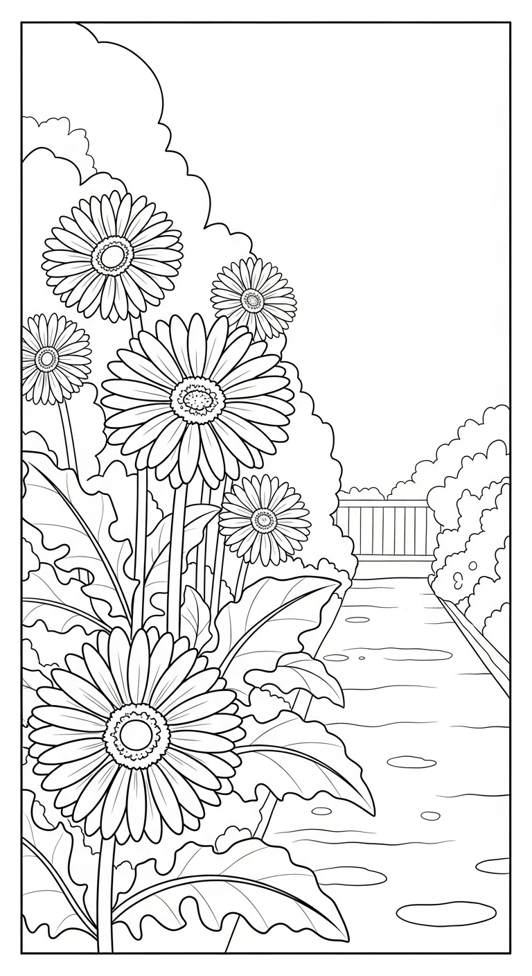 hình tô màu hoa đồng tiền cho trẻ em