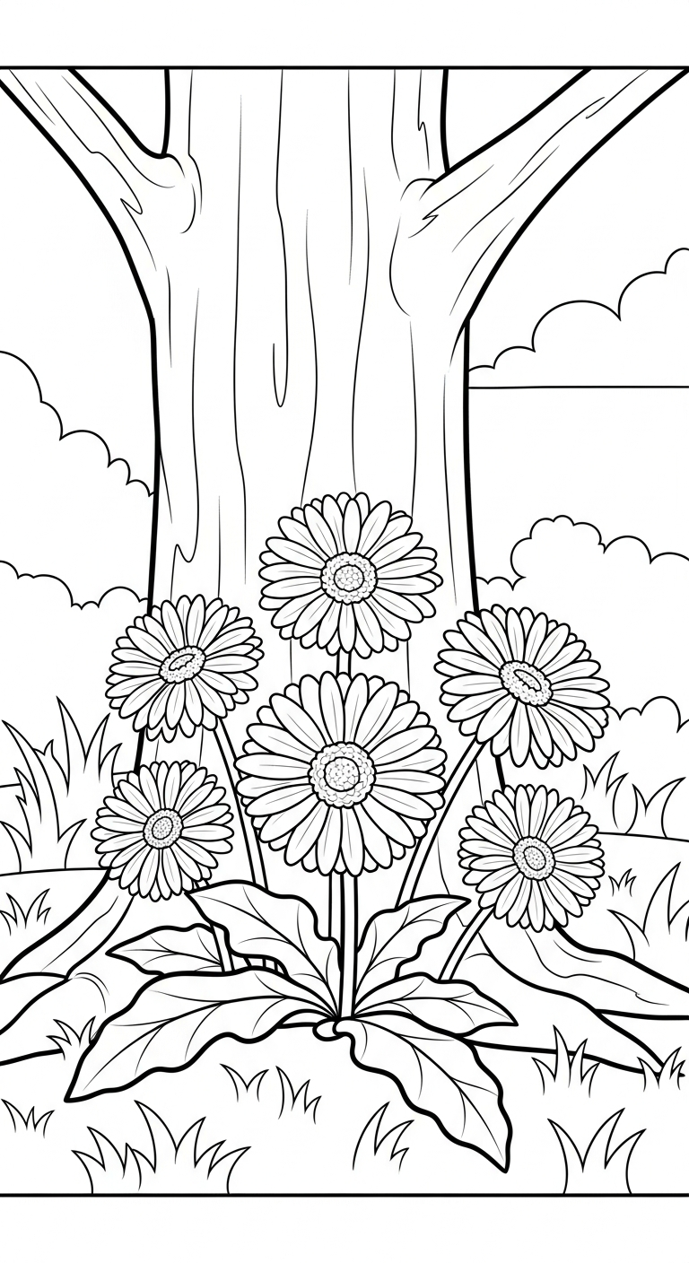 in hình hoa đồng tiền cho bé tập tô