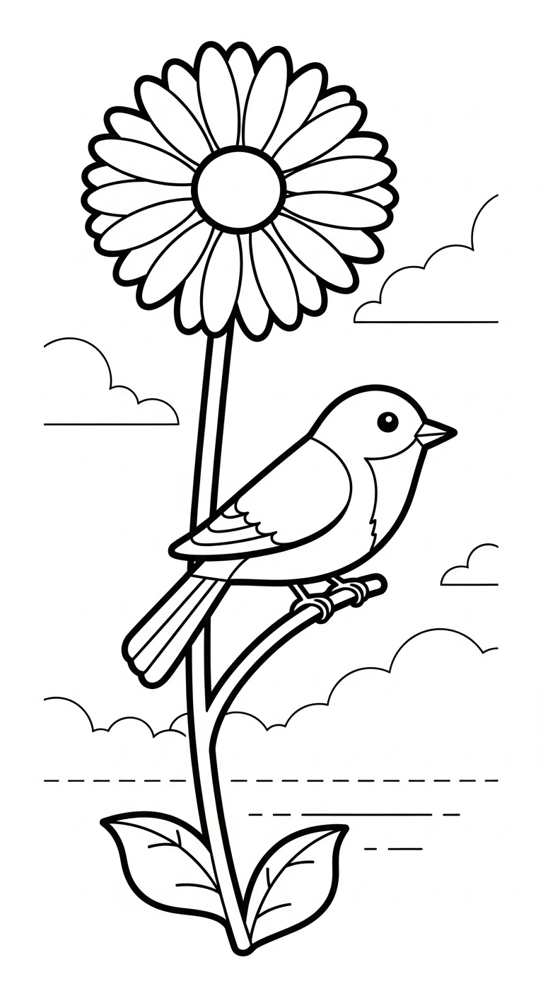 file tranh tô màu hoa đồng tiền cho bé 4-5 tuổi