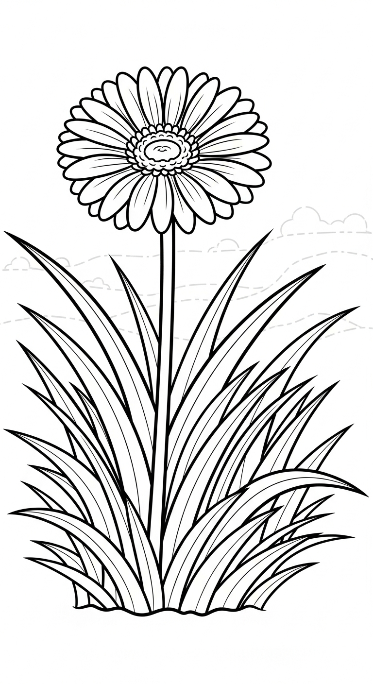 in tranh tô màu hoa đồng tiền cho bé 5 tuổi