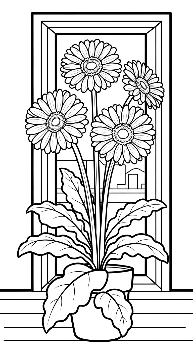 file tranh tô màu hoa đồng tiền cho bé in