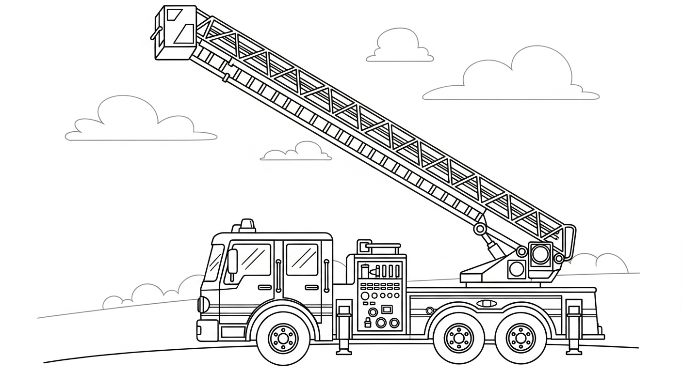 file tranh tô màu xe cứu hoả cho bé 4-5 tuổi