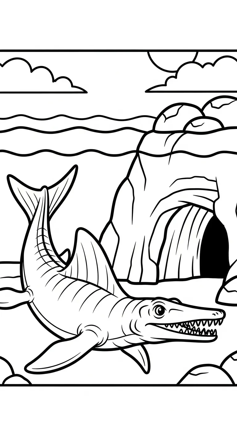 in tranh tô màu Tranh Tô Màu Mosasaurus cho bé 6 tuổi