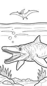 in tranh tô màu Tranh Tô Màu Mosasaurus cho bé 4 tuổi