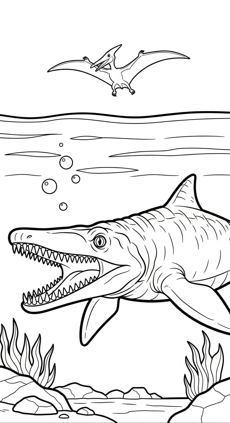 in tranh tô màu Tranh Tô Màu Mosasaurus cho bé 4 tuổi