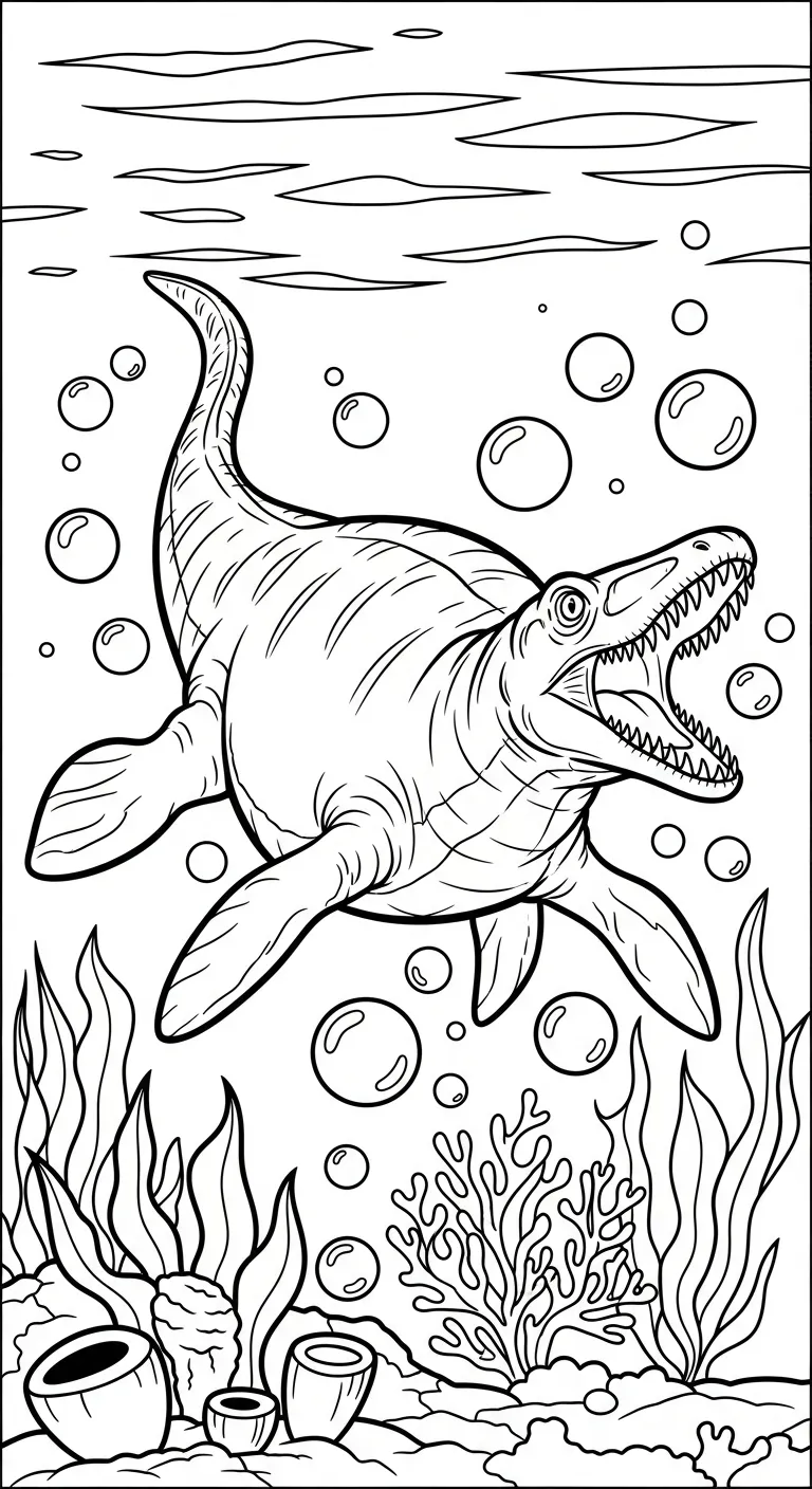 tải tranh tô màu Tranh Tô Màu Mosasaurus cho bé 4 tuổi