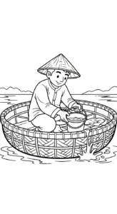 hình tô màu Thuyền Thúng cho bé 6 tuổi