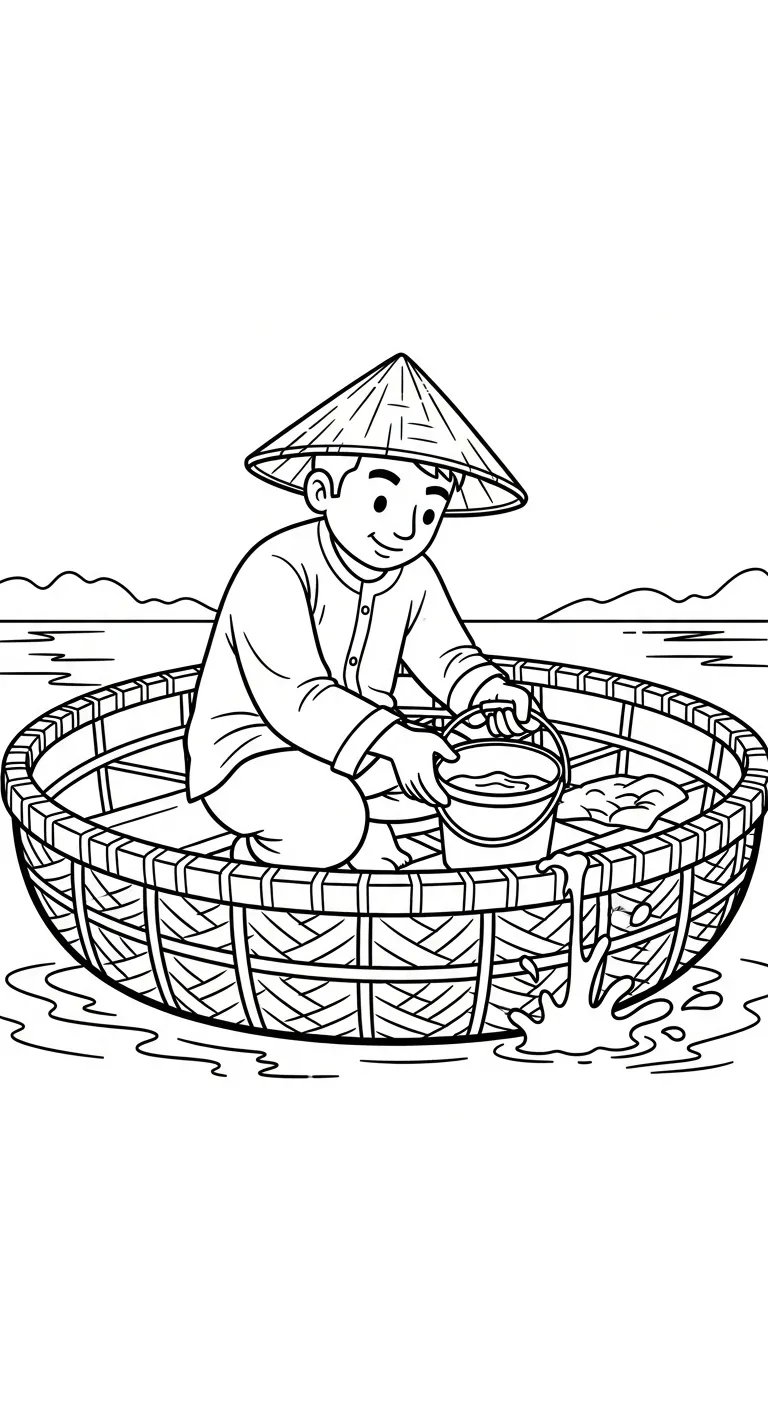 hình tô màu Thuyền Thúng cho bé 6 tuổi