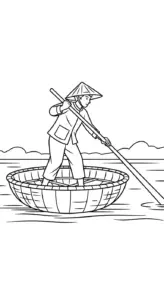 in hình tô màu Thuyền Thúng cho bé 7 tuổi