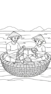 tranh tô màu Thuyền Thúng cho bé tải miễn phí