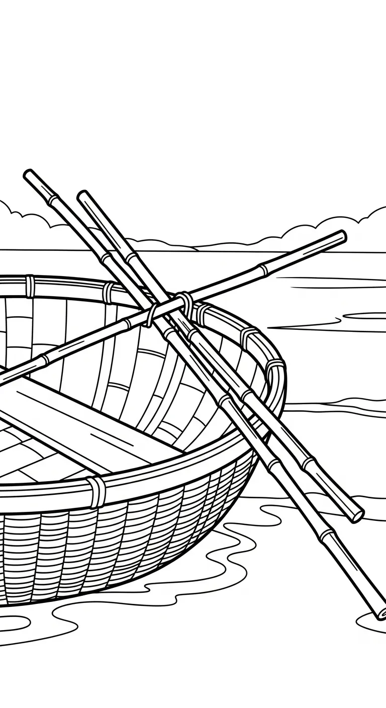 tranh tô màu Thuyền Thúng cho bé tải về