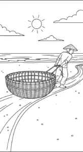 hình tô màu Thuyền Thúng cho bé 6 tuổi miễn phí